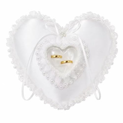 Heart Shaped Wedding Ring Bearer Pillow with Pearl Lace Decoration