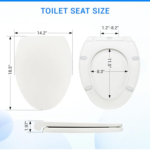 Elongated Toilet Seat 18.5 Inch Soft Close White - Quick Release & Non-Slip Bumpers