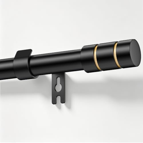 Black & Gold Curtain Rods for Windows, 66-120 Inch, Heavy Duty Adjustable