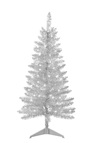 Liguanow 4ft Silver Artificial Christmas Tree with Separate Lights - Small Indoor Xmas Tree for Home & Office Decor