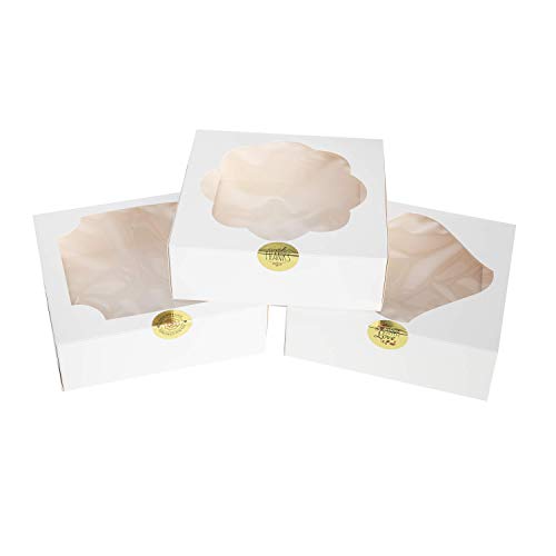 Christmas Cookie Bakery Boxes with Window and Stickers - 15 Pack, 10 Inch White Pastry Packaging