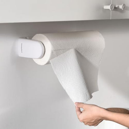 simpletome Paper Towel Holder ONE HAND TEAR Adaptive Tension Arm Adjustable Length 9.4-11inch/24-28cm (White)