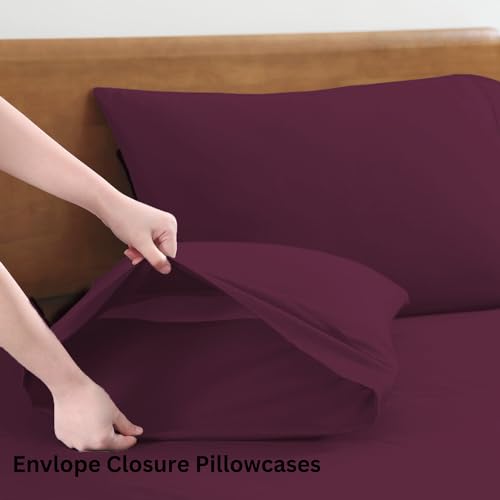 LANE LINEN RV Queen Sheets Set - 100% Organic Cotton Camper Sheet Sets 15" Deep Pocket Fitted - Windsor Wine