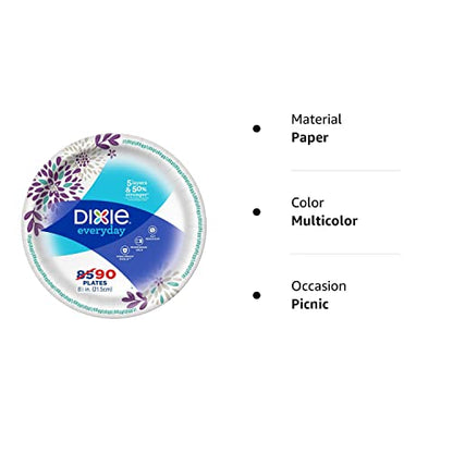 Dixie Medium Paper Plates, 8.5 Inch, 90 Count, 2X Stronger*, Microwave-Safe, Soak-Proof, Cut Resistant, Disposable Plates For Everyday Breakfast, Lunch, & Dinner Meals