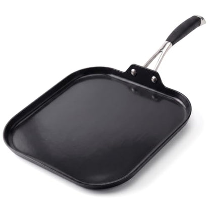 NutriChef 11-Inch Square Nonstick Griddle Pan with Induction Base - Black