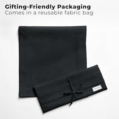 Black Linen-Look Table Runner 14 x 120 Inch - Faux Linen, Handcrafted, Eco-Friendly