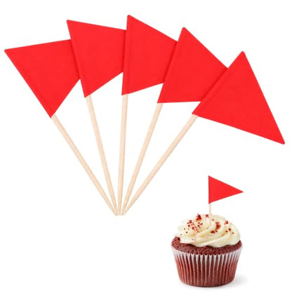 100 Pack Red Toothpick Flags for Cupcake & Party Decoration