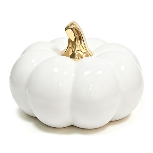 7-Inch White Ceramic Artificial Pumpkin Decor - Fake Halloween Fall Pumpkin, Variation of THIS listing: White a