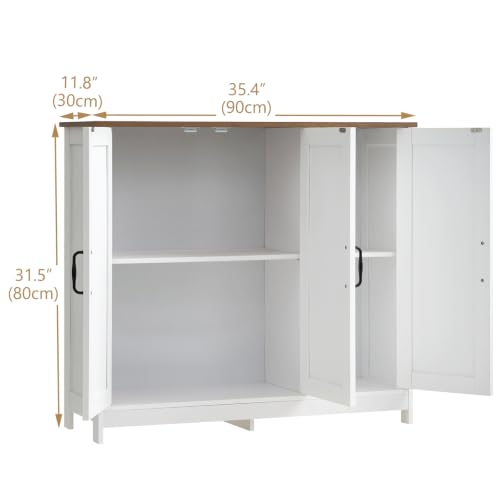 Farmhouse Buffet Storage Cabinet with Adjustable Shelves - White / 35.4W