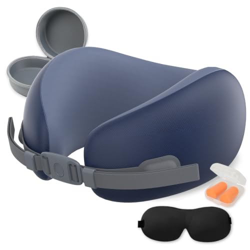 Travel Neck Pillow Memory Foam U Shape Blue - Portable Support for Flight & Car