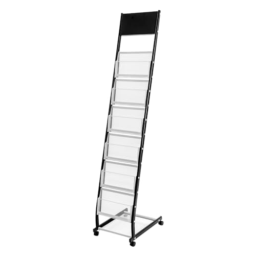 6-Tier Rolling Magazine Display Rack with Mesh Baskets, Floor Standing Book & Brochure Organizer