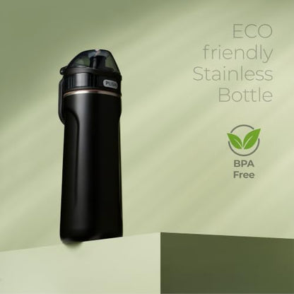 Insulated Stainless Steel Water Bottle with Straw Lid - 18 oz, Leakproof, BPA-Free, Slim Design for Gym, School, Office - Black
