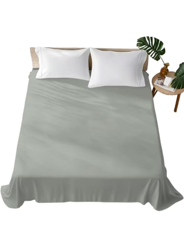 Queen Size Flat Sheet - Muted Pea Green Microfiber Bed Sheet, 90x102, Soft & Breathable