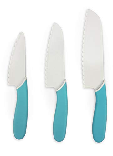 Handstand Kitchen 3-Piece 5", 6" and 7" Serrated BPA-Free Knife Set for Kid Safe Cooking