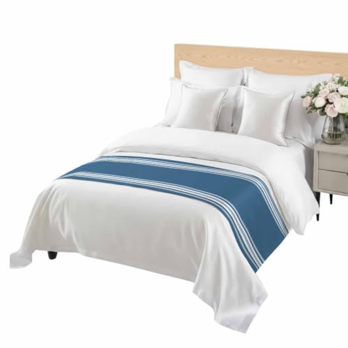 94x20 Inch Blue White Striped Bed Runner for King Bed Decorative Throw