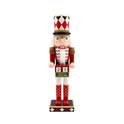 Red Wooden Nutcracker Advent Calendar - 15 Inch Christmas Tabletop Decoration