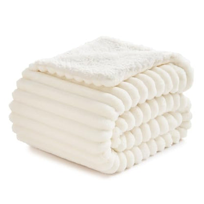 Sherpa Throw Blanket - Cream, 50x60 Inches, Double-Sided Softness & Warmth, Cozy Couch & Bed Accessory