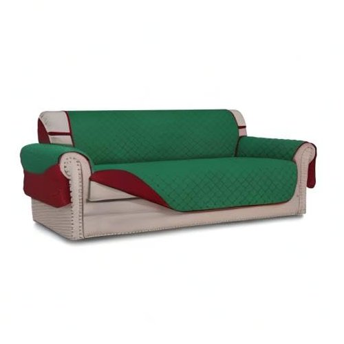 Easy-Going Reversible Couch Cover for 3 Cushion Couch Sofa Cover for Dogs Water Resistant Furniture Protector Cover with Foam Sticks Elastic Straps for Pet Cat (Sofa, Green/Christmas Red)