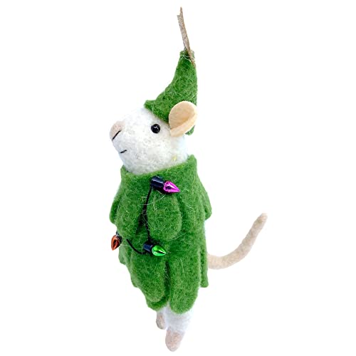 White Mouse Christmas Tree Ornament Wool Dressed Holiday Decor