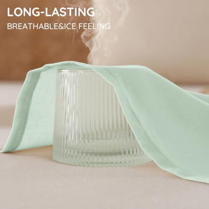 King Size French Linen Blend Sheets with Austria Tencel - Sage Green, Skin-Friendly, Deep Pocket fitted set