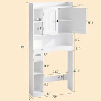 Bathroom Storage Cabinet Set - White Over Toilet & Floor Organizer