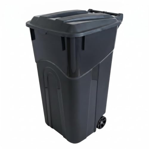 32 Gallon Heavy Duty Plastic Trash Can with Lid and Rugged Wheels - Black