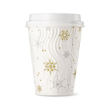 12oz Christmas Disposable Coffee Cups with Lids - Snowflake Winter Design, Pack of 100