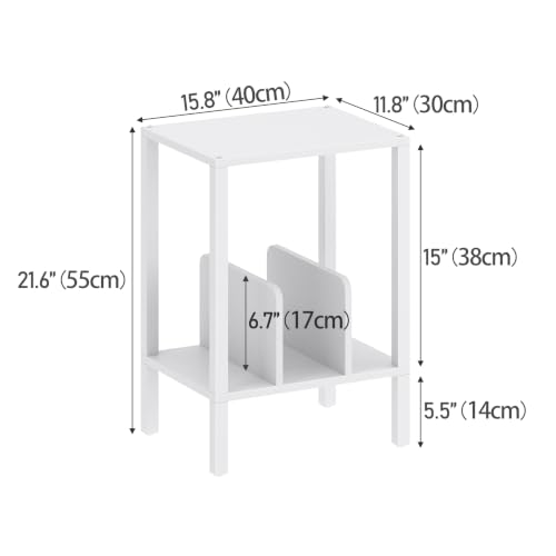 White 2-Tier Record Player Stand with Vinyl Storage - Multi-Functional Side Table