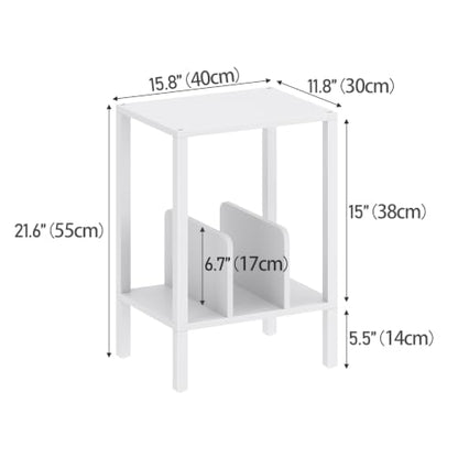 White 2-Tier Record Player Stand with Vinyl Storage - Multi-Functional Side Table
