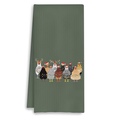 Christmas Farmhouse Chicken Kitchen Towels - Farmhouse Chicken Dish Towels, Lady Mom & Chicken Lovers Gift, 16x24 Inches - A18