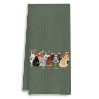 Christmas Farmhouse Chicken Kitchen Towels - Farmhouse Chicken Dish Towels, Lady Mom & Chicken Lovers Gift, 16x24 Inches - A18