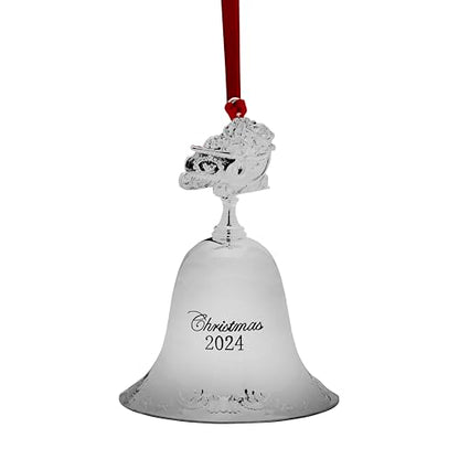 2024 Silver Plated Christmas Bell Ornament - 30th Anniversary Edition with Santa Finial