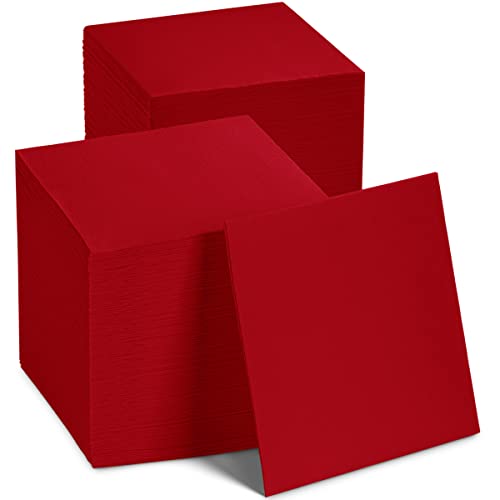Disposable Cocktail Napkins Red Paper 200 Pack 10x10 Inch 2-Ply Quilted