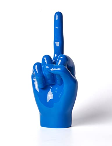 Funny Blue Middle Finger Hand Sculpture - Modern Decor, 11 Inch