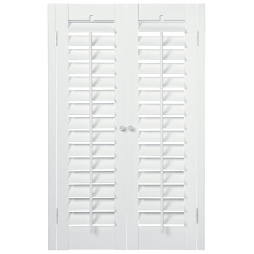 Interior Faux Wood Shutter 2 Panels - White, 35x24 Inches, No Cord Design