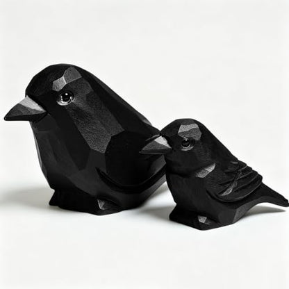 Hand-Carved Wooden Raven & Crow Figurine Set - Gothic Home Decor