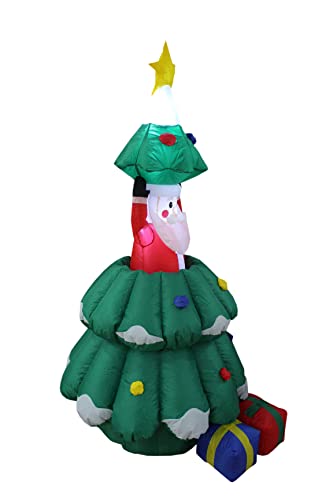 Animated Lighted Christmas Inflatable Santa Claus Rising from Tree - Outdoor Holiday Decor