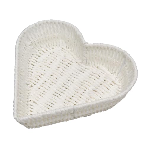 White Wicker Heart-Shaped Wedding Basket Storage - 27.5cm