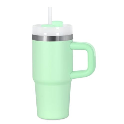 Kids 14 Oz Stainless Steel Insulated Tumbler with Handle & Straw - Light Green