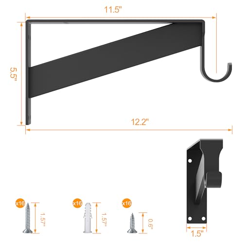 Heavy Duty Closet Rod Support Bracket 12 Inch Black 400lbs Capacity - 4 Pack