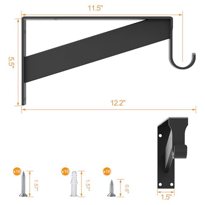 Heavy Duty Closet Rod Support Bracket 12 Inch Black 400lbs Capacity - 4 Pack