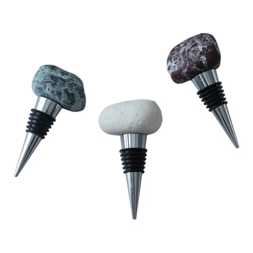 3 Pack Handmade Marble Wine Bottle Stoppers - Irregular Natural Stone Wine Saver