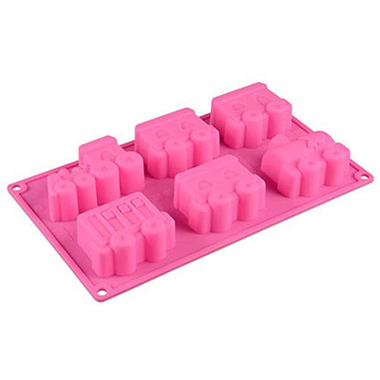 Joyeee Silicone Train Cake Mold, 1 Pcs 6 Cavity Non-stick Train Cake Pan Baking Mold for Brownies Chocolate, Muffin Cups and Ice Cube, Silicone Soap Mold Cake Chocolate Crayon Kids Shower Supplies