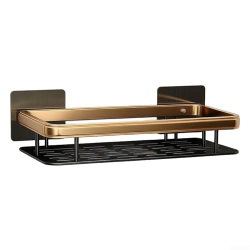 Black Gold Bathroom Shelf 30cm No Drill Wall Mount Corner Storage