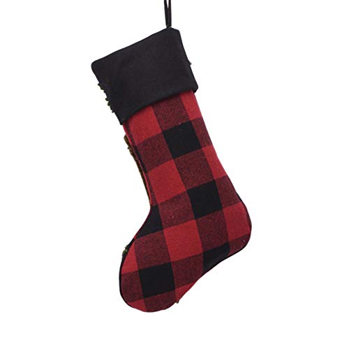 Rug Hooked Bear Christmas Stocking with Plaid Top - Holiday Decor, 18.9 Inch