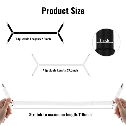 Adjustable Bed Sheet Straps Black 2pcs - Fitted Sheet Holders for All Mattress Sizes