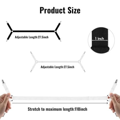 Adjustable Bed Sheet Straps Black 2pcs - Fitted Sheet Holders for All Mattress Sizes