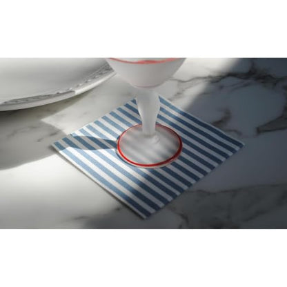 Disposable Blue and White Striped Cocktail Napkins - 100 Pack (2 x 50)