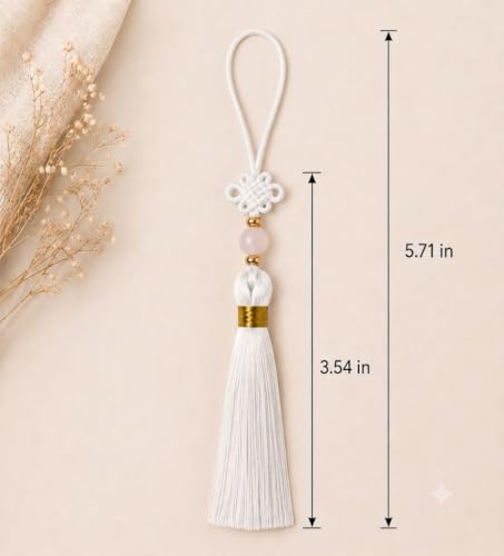 Korean Hanbok Norigae White Knot Tassel Charm Ornament for Bags & Decor