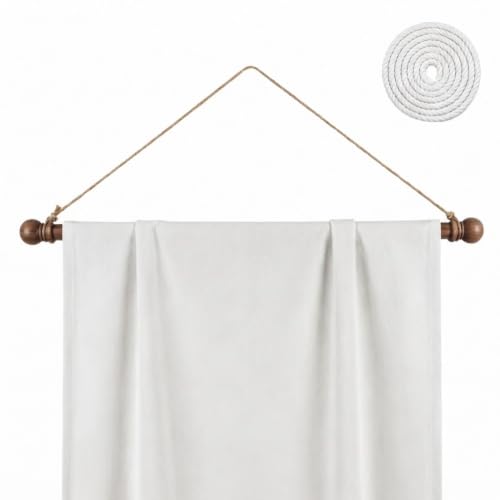 Adjustable Walnut Finish Wood Poster Hanger - 12-40 Inches Tapestry Rod with Rope